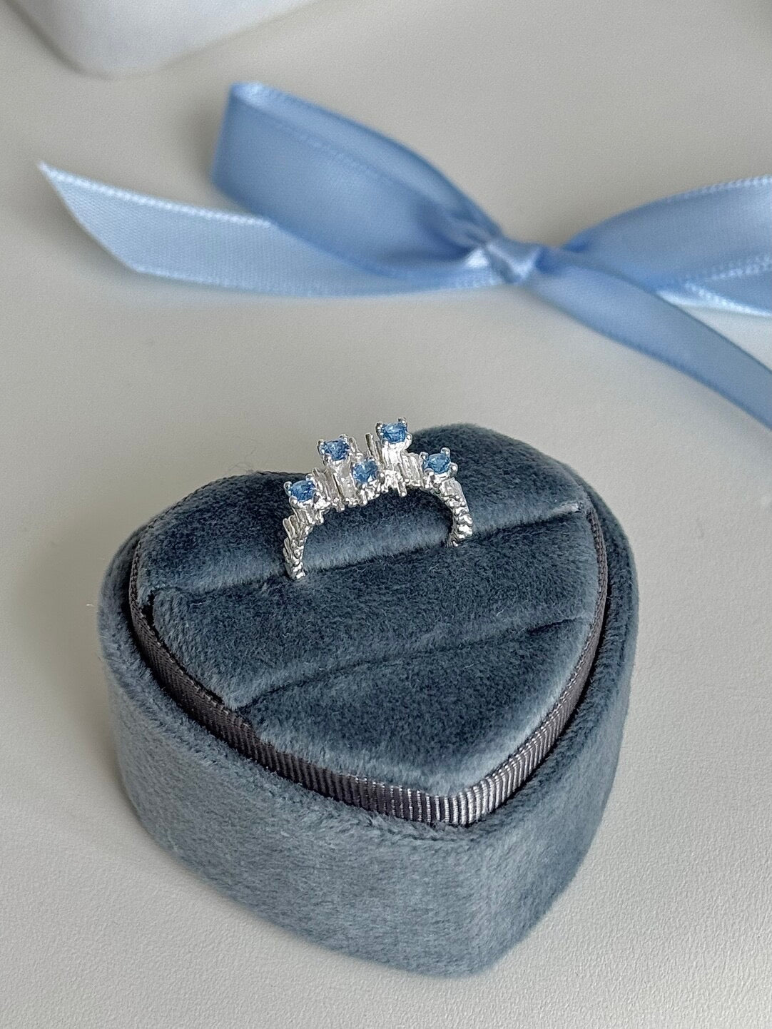 LolaWhite "Arctic Blue Tone" S925 Sterling Silver Open Ring with Glacial Blue Zircon - Icy Aesthetic & Unique Design