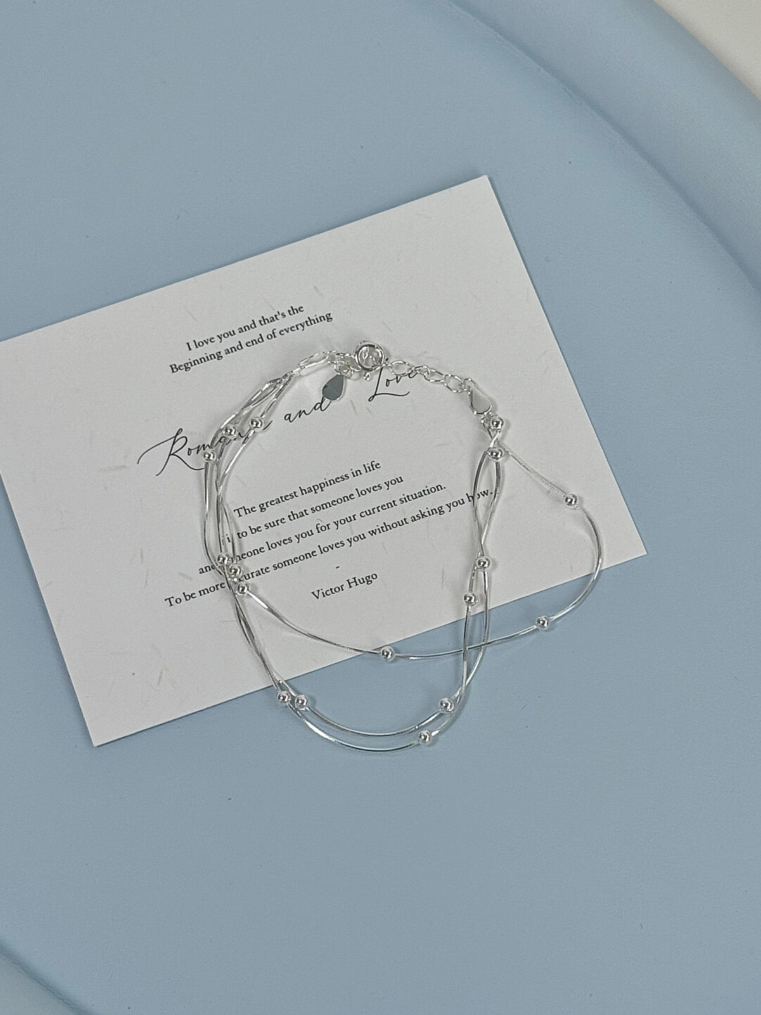 LolaWhite "Stirred Strings" Korean Style S925 Sterling Silver Triple-Layer Snake Chain Bracelet with Bead Accents - Minimalist & Chic