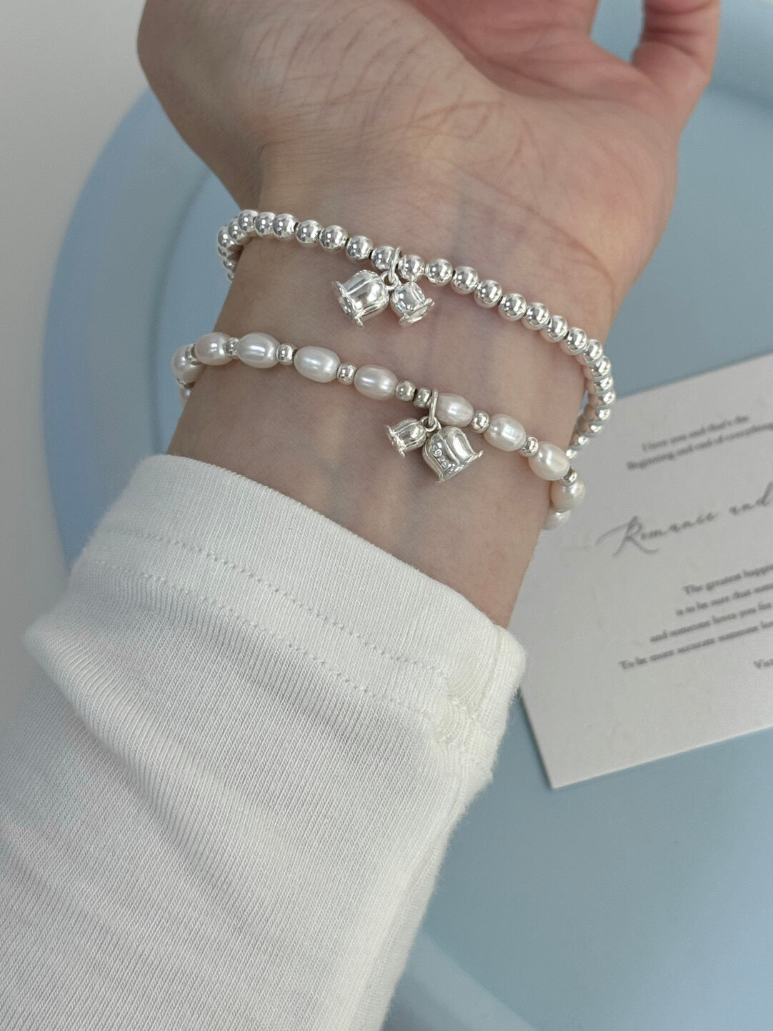 LolaWhite "Orchid Jade Melody" S925 Sterling Silver Lily of the Valley & Freshwater Pearl Bracelet - Exquisite & Delicate