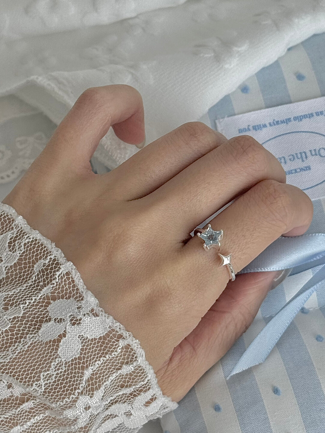 LolaWhite "Deep Sea Star" S925 Sterling Silver Ocean Blue Star Zircon Ring - Sophisticated Open Design