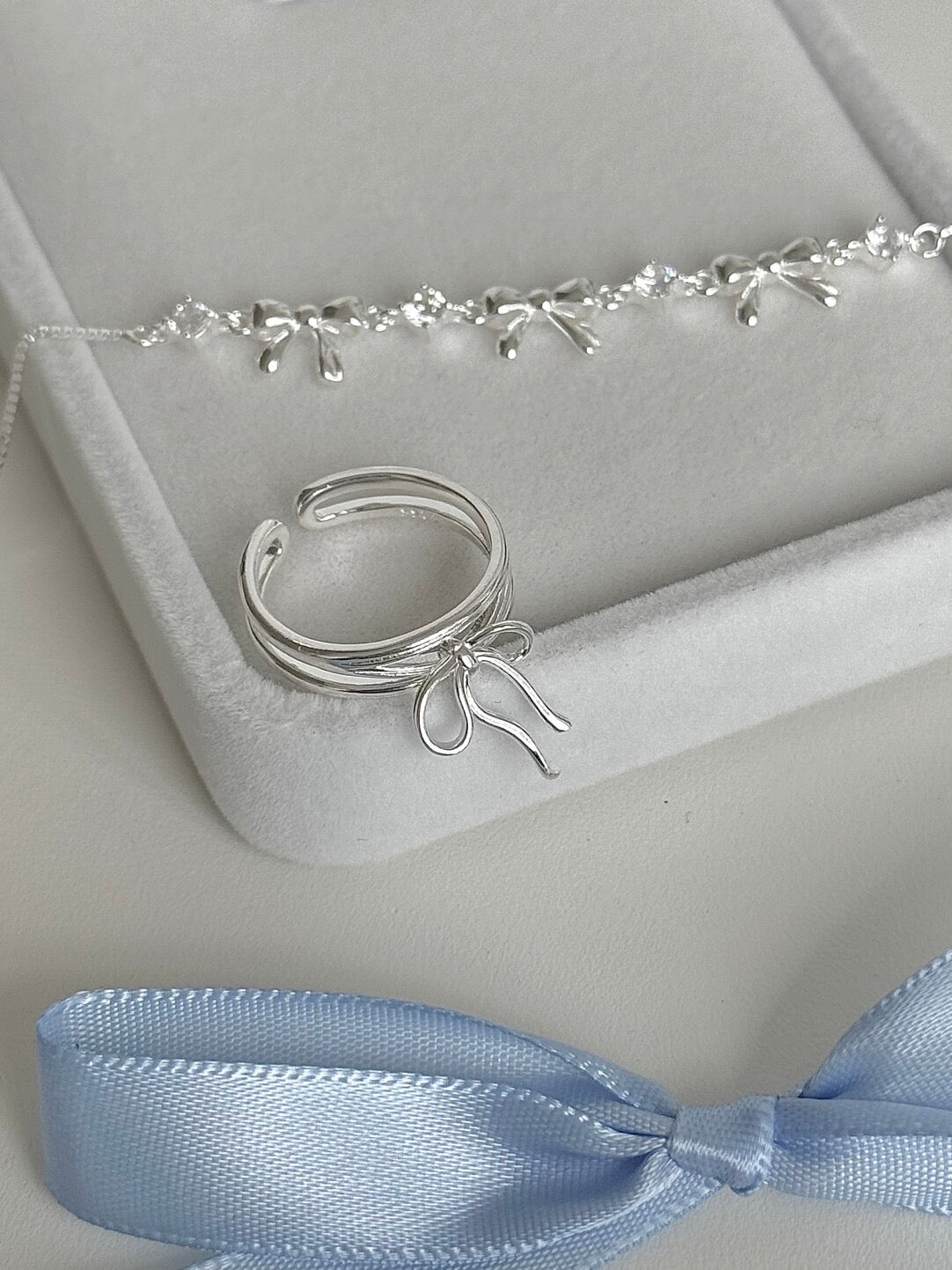 LolaWhite "Ballet Dream" S925 Sterling Silver Double-Loop Bow Ring - Delicate, Sweet & Minimalist