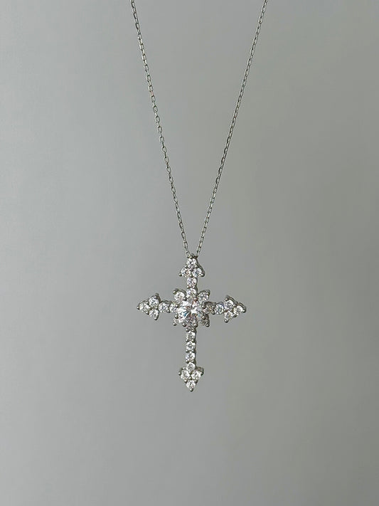 LolaWhite "Aphrodite's Descent" S925 Sterling Silver Full-Zircon Cross Pendant Necklace – Sweet&Luxe