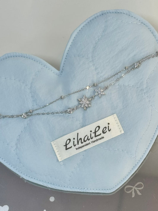 LolaWhite "Snowglaze" S925 Sterling Silver Dreamy Snowflake Double-Layer Bracelet – Minimalist Luxury & Unique