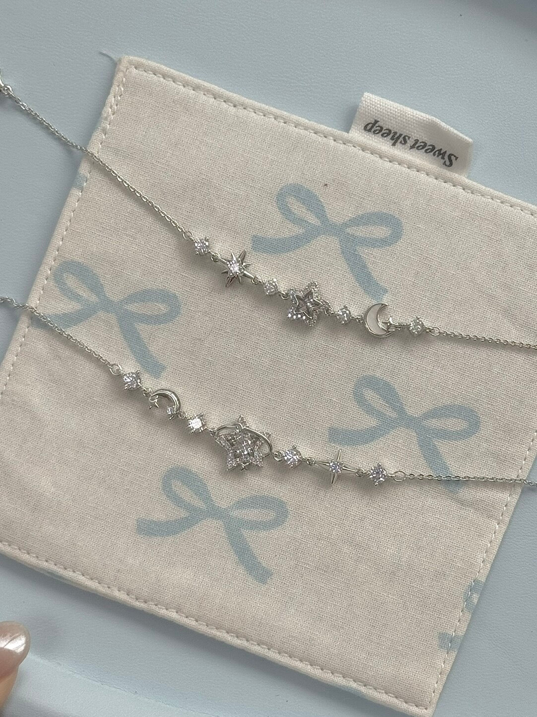 LolaWhite "Sparkling Promise" Silver Plated Star & Moon Bracelet