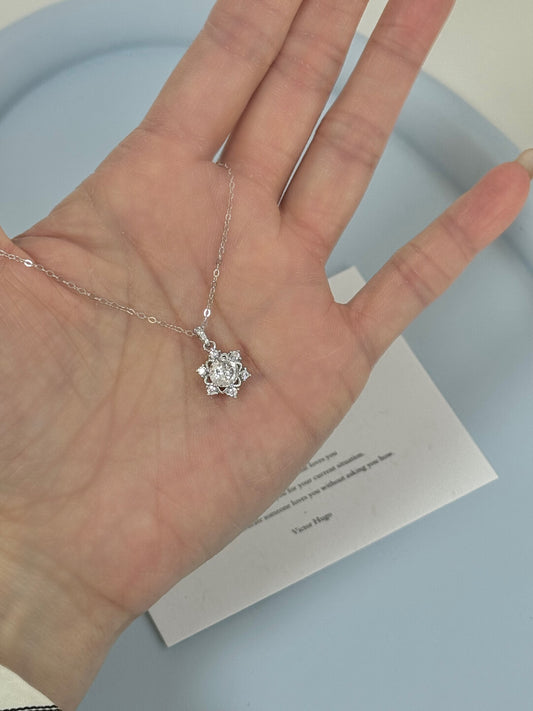LolaWhite "Diamond Snow" S925 Sterling Silver Glittering Snowflake Necklace - Premium Winter Christmas Gift