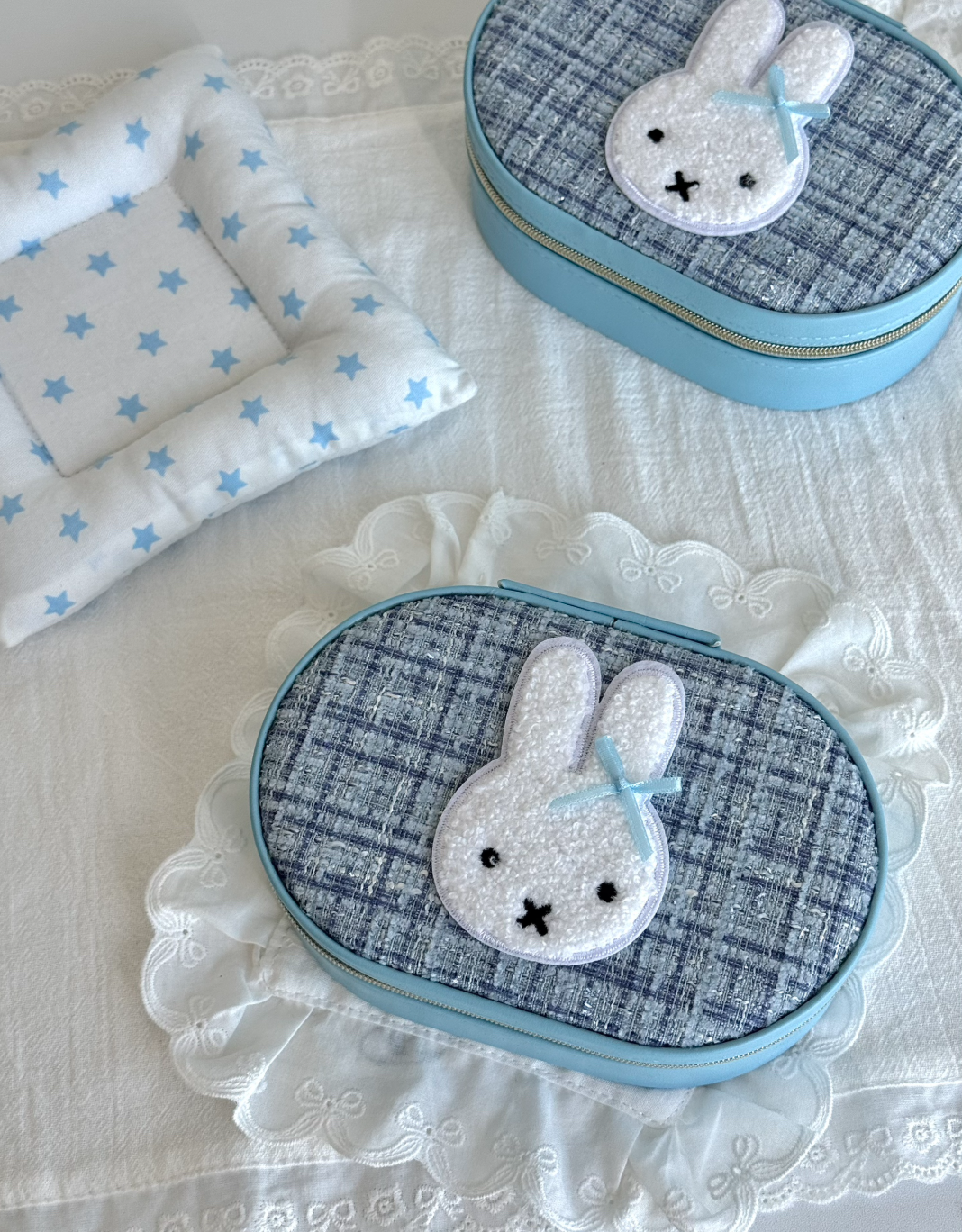 LolaWhite Blue Miffy-style Jewelry Box with Bow