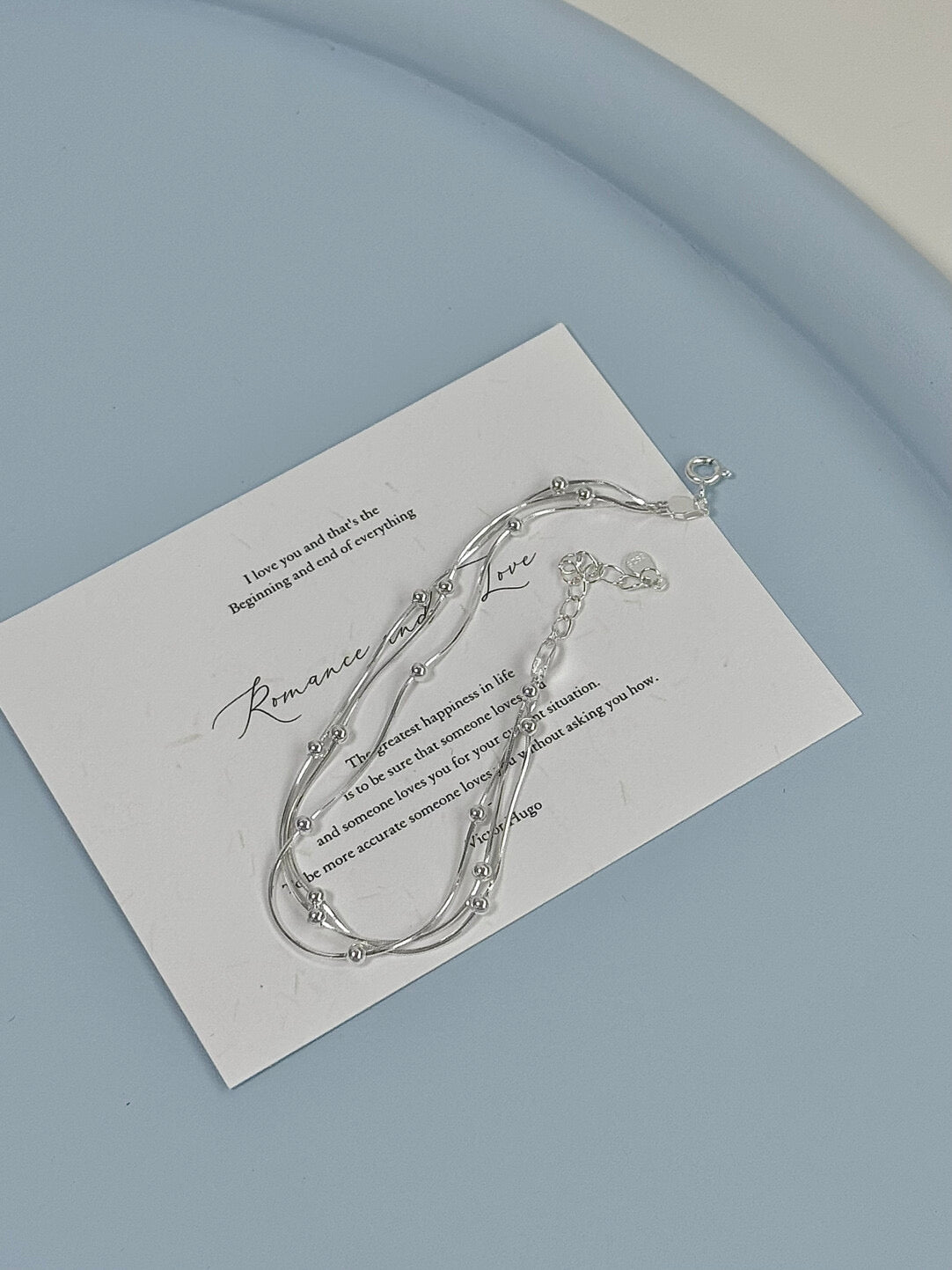 LolaWhite "Stirred Strings" Korean Style S925 Sterling Silver Triple-Layer Snake Chain Bracelet with Bead Accents - Minimalist & Chic