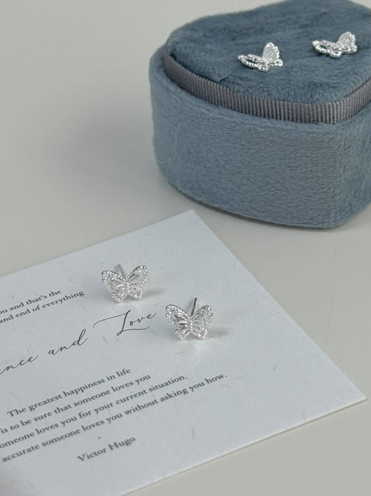 LolaWhite "Butterfly Echo" Solid S999 Sterling Silver Elegant Butterfly Stud Earrings - Versatile, Luxurious & Unique
