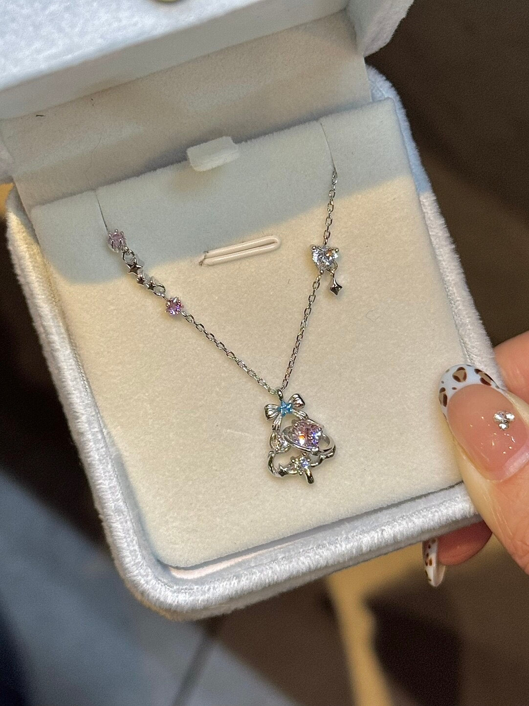 DearLola "Melting Snow Sweetheart" S925 Sterling Silver Pink & Blue Zircon Christmas Tree Necklace - Dreamy & Festive