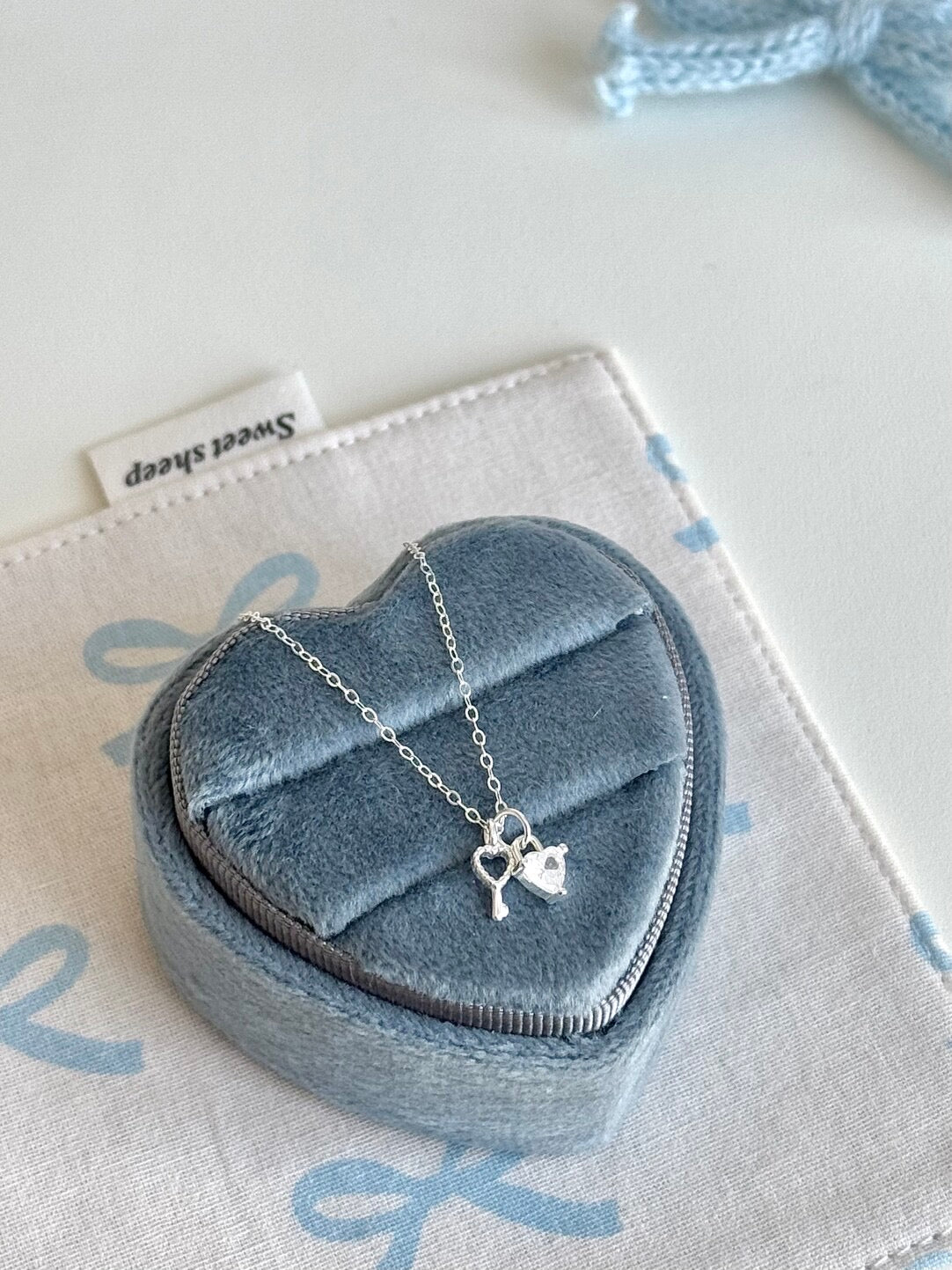 LolaWhite "Heart Key" Solid S999 Pure Silver Pendant Necklace - Korean Ins Style, Unique & Exquisite