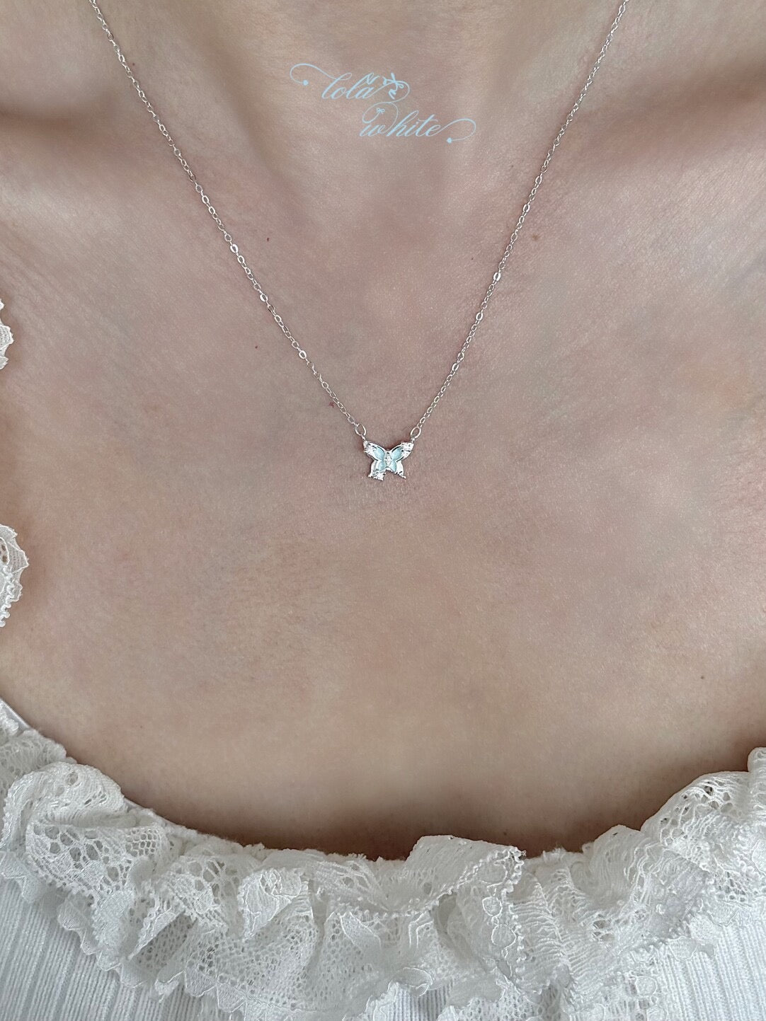 LolaWhite "Variations of Light Wings" Solid S999 Pure Silver Butterfly Collarbone Necklace - Ethereal & Unique