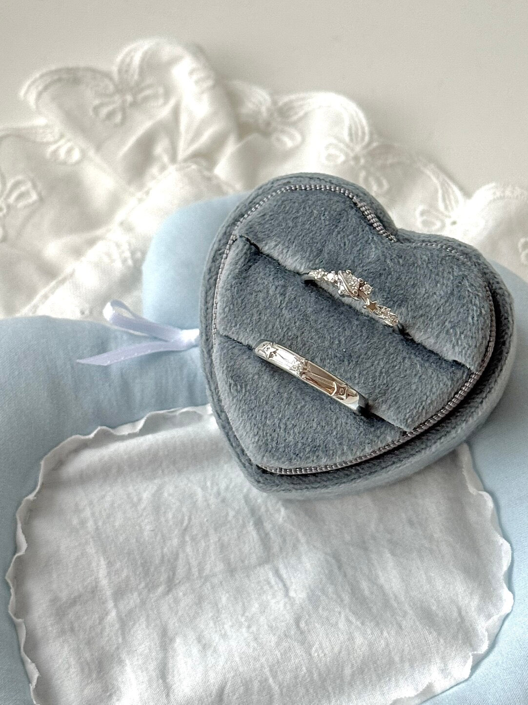 LolaWhite "Love Frequency" Solid S999 Pure Silver Couple's Ring Set with Starlight Design - Romantic & Unique