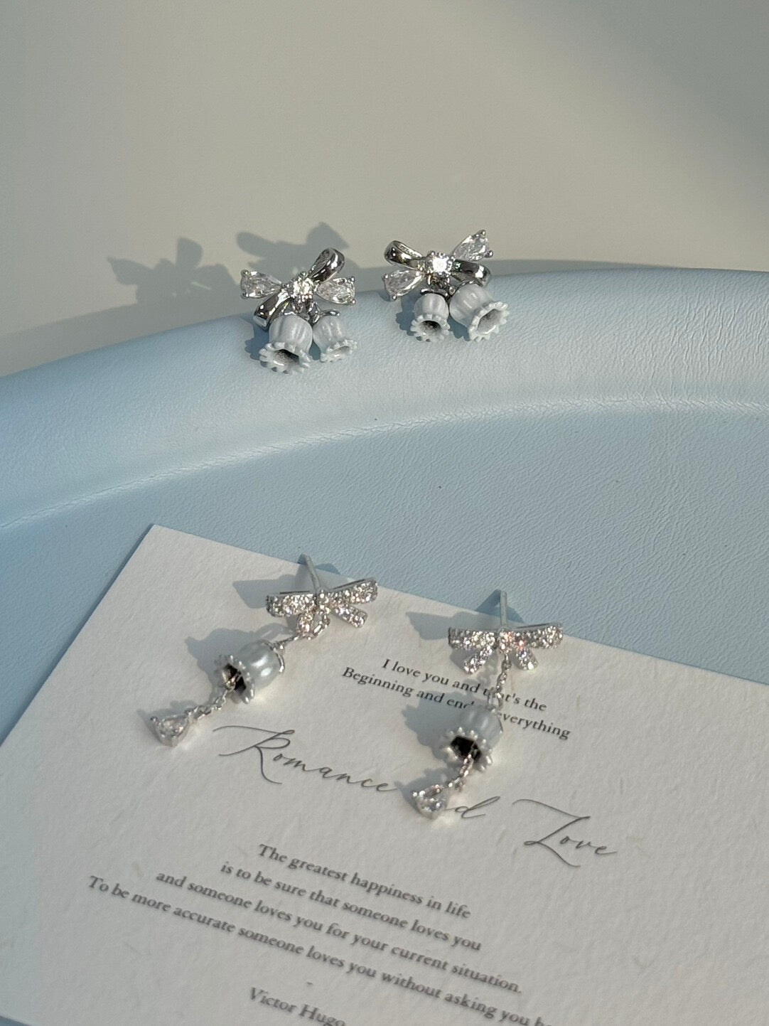 DearLola "Celestial Snowbell" Solid S925 Sterling Silver Lily of the Valley & Bow Earrings - Luxurious Ear Studs