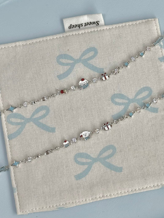 LolaWhite "Cream Cake" Silver Plated Birthday Cake Bracelet – Unique Design, Bestie & Couple Style with Cat & Dog Doodle