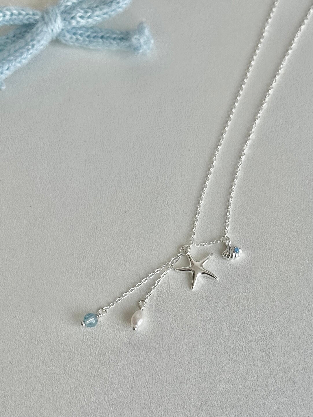 LolaWhite "Summer Bubbles" S925 Sterling Silver Starfish Jewelry Set with Aquamarine & Pearls - Fresh Marine Style