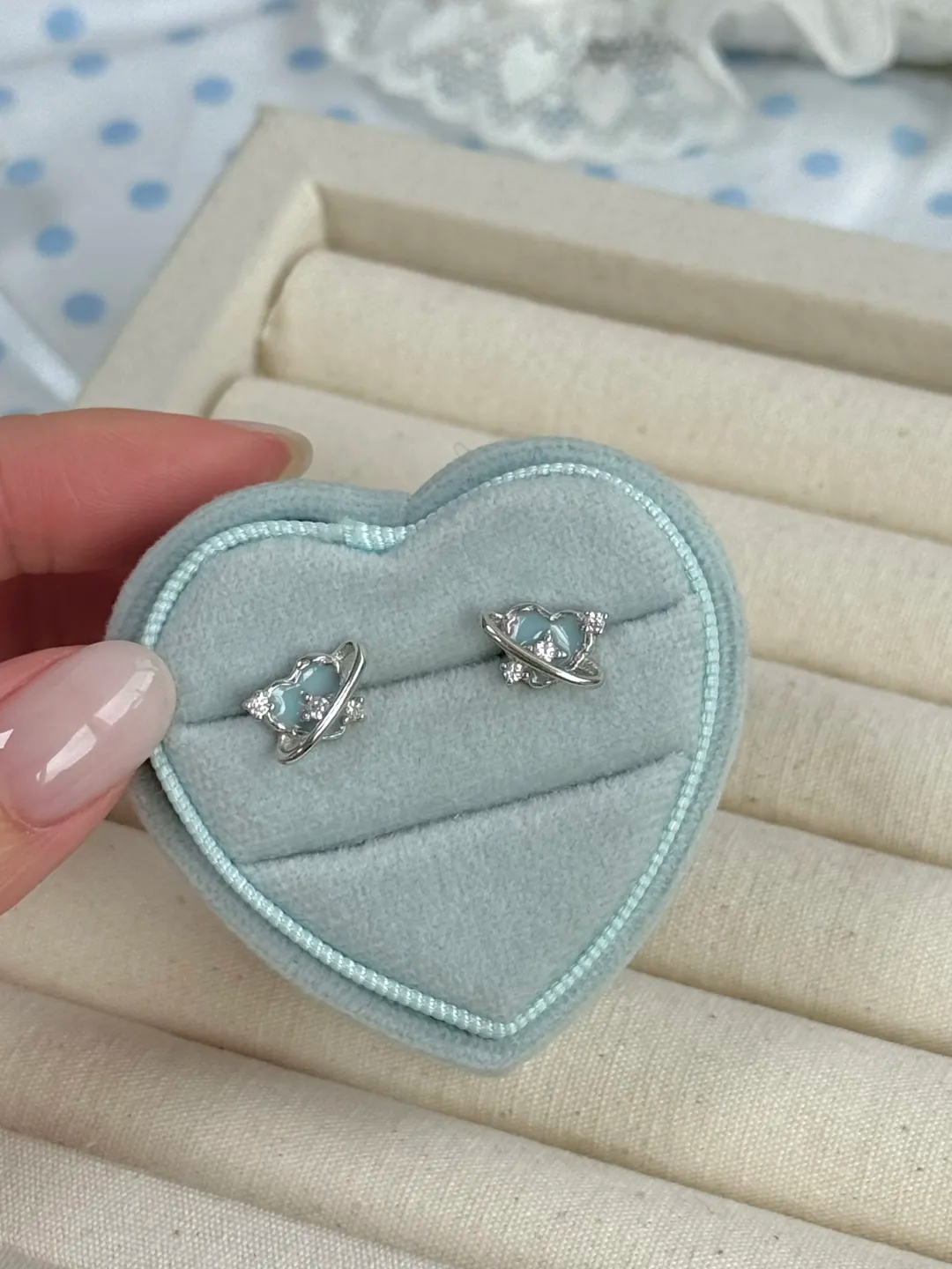 LolaWhite "Sweet Planet" S925 Sterling Silver Blue Heart & Star Trail Collection – Necklace, Bracelet & Earrings