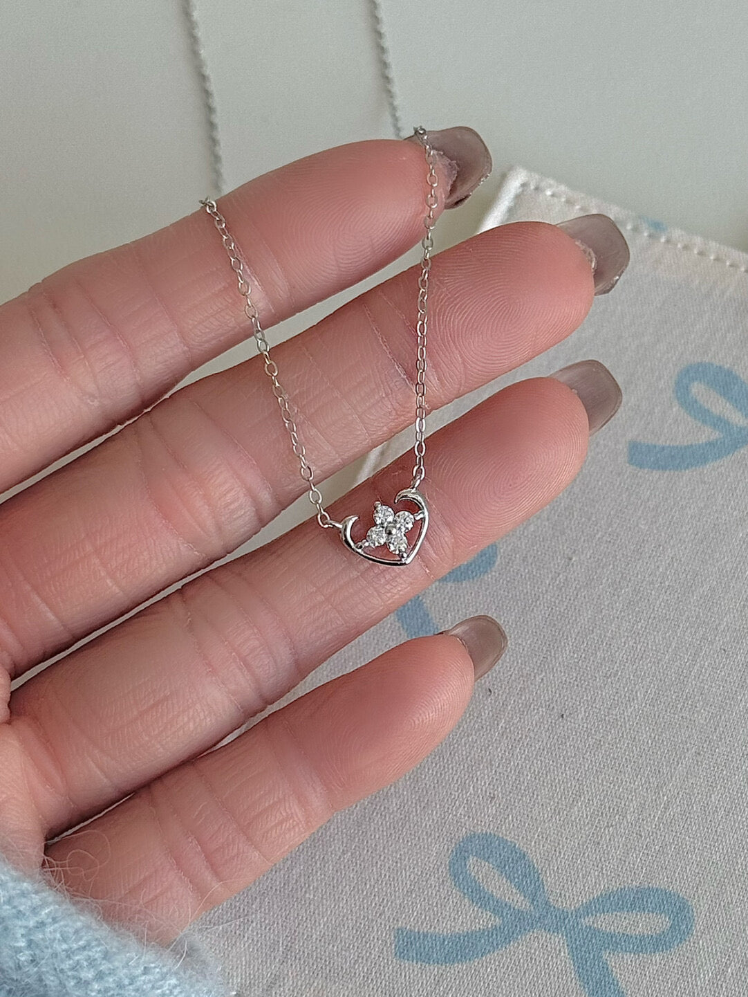 LolaWhite "Bare Heart" S925 Sterling Silver 14K White Gold Plated Micro-Zircon Heart Necklace - Subtle Sparkle, Elegant & Refined