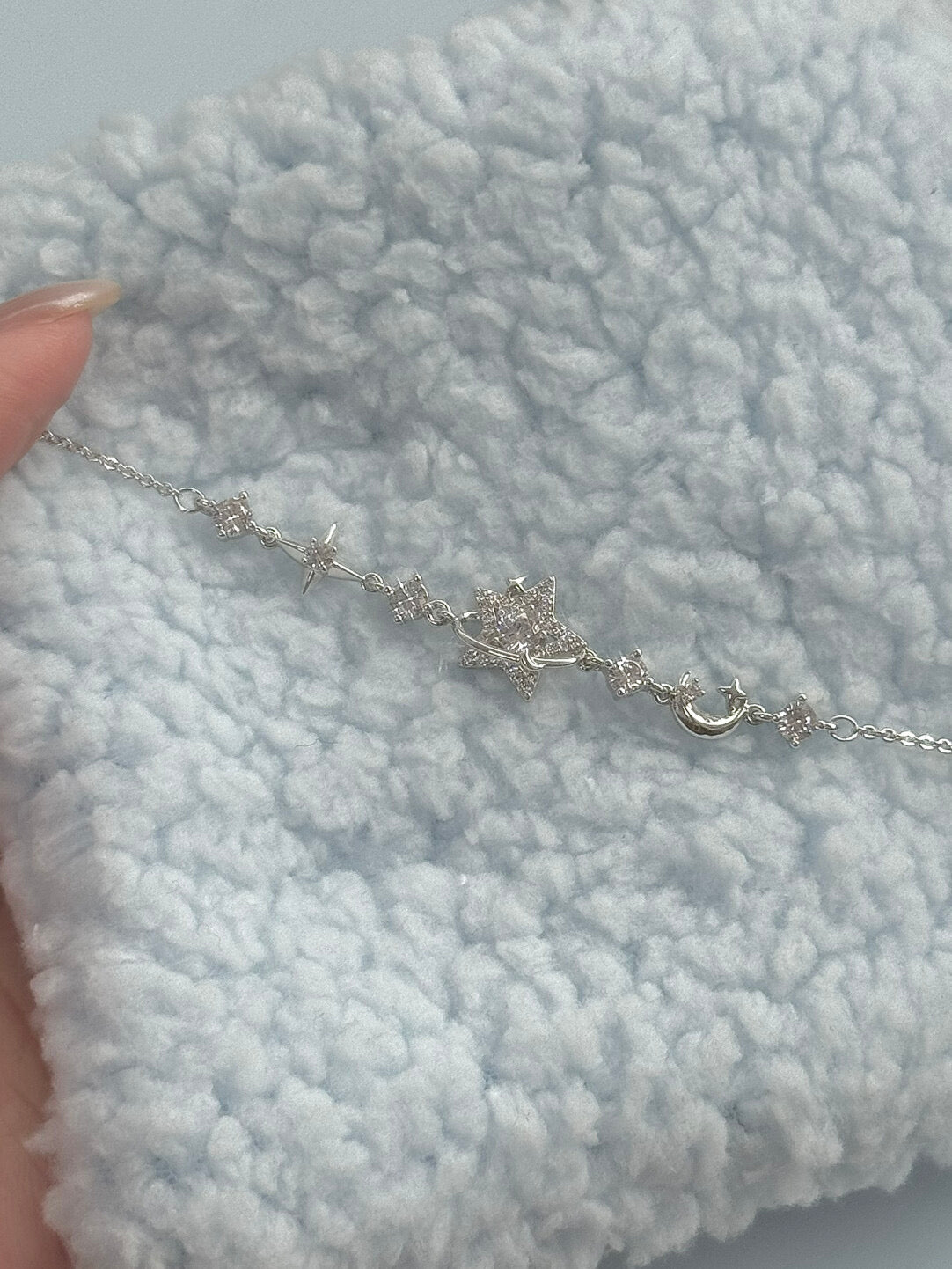 LolaWhite "Sparkling Promise" Silver Plated Star & Moon Bracelet