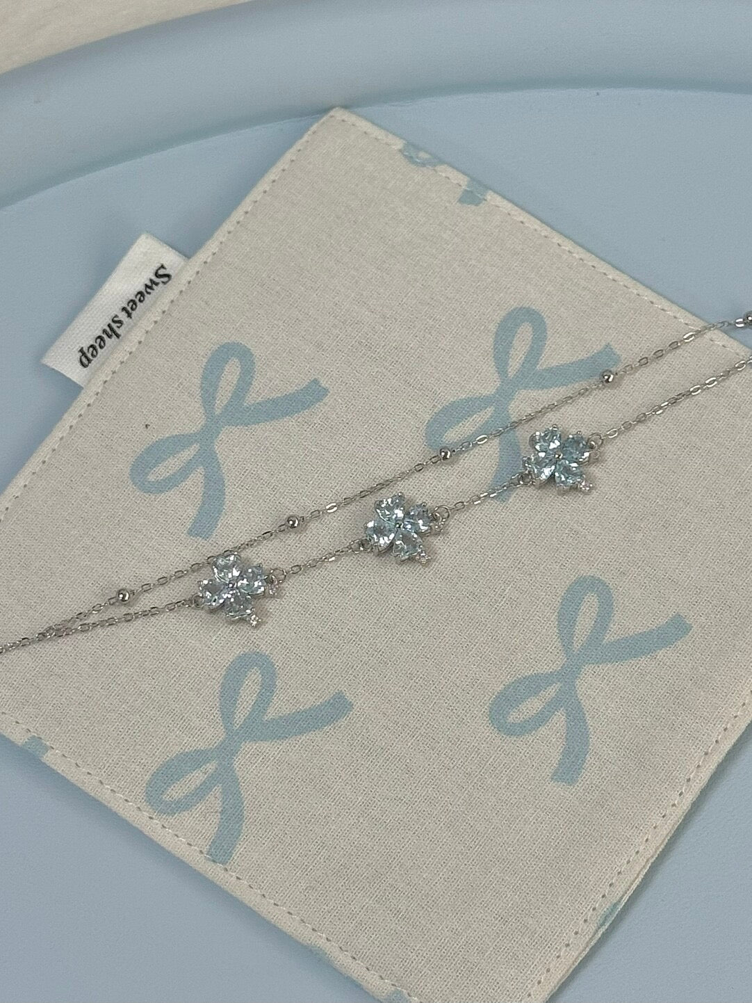 LolaWhite "Blue Ravine Pavilion" Solid S925 Sterling Silver Blue Four-Leaf Clover Double-Layer Bracelet – Light Luxury & Elegant