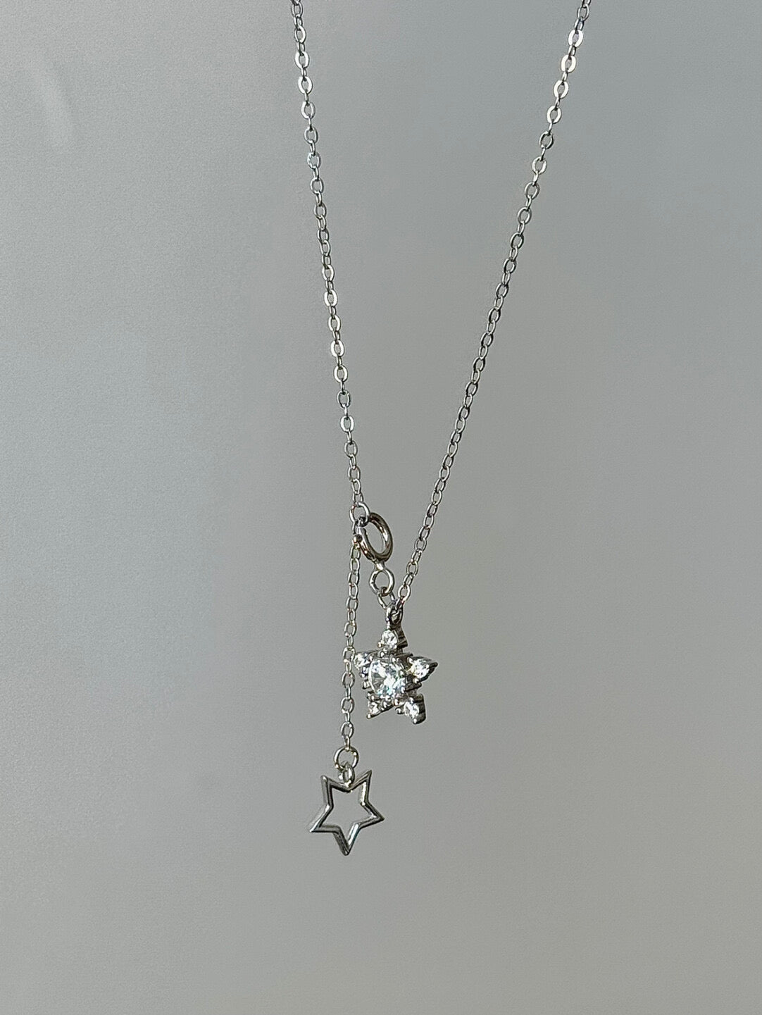 LolaWhite "트윈 스타" S925 스털링 실버 14K 골드 도금 풀 지르콘 스타 펜던트 목걸이 - 유니크한 인스 스타일