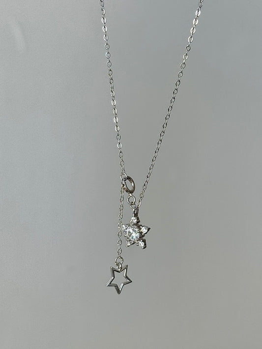 LolaWhite "트윈 스타" S925 스털링 실버 14K 골드 도금 풀 지르콘 스타 펜던트 목걸이 - 유니크한 인스 스타일