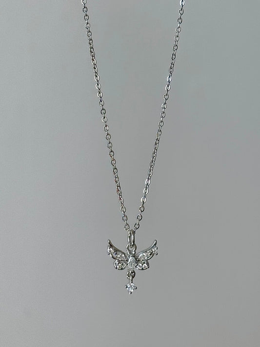 LolaWhite "Butterfly Realm" Solid S999 Pure Silver Angel Wing Butterfly Necklace - Tarnish-Resistant, Light Luxury & Sweet