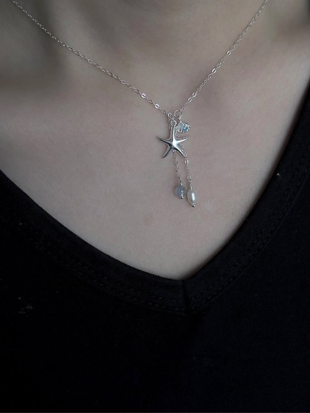 LolaWhite "Summer Bubbles" S925 Sterling Silver Starfish Jewelry Set with Aquamarine & Pearls - Fresh Marine Style