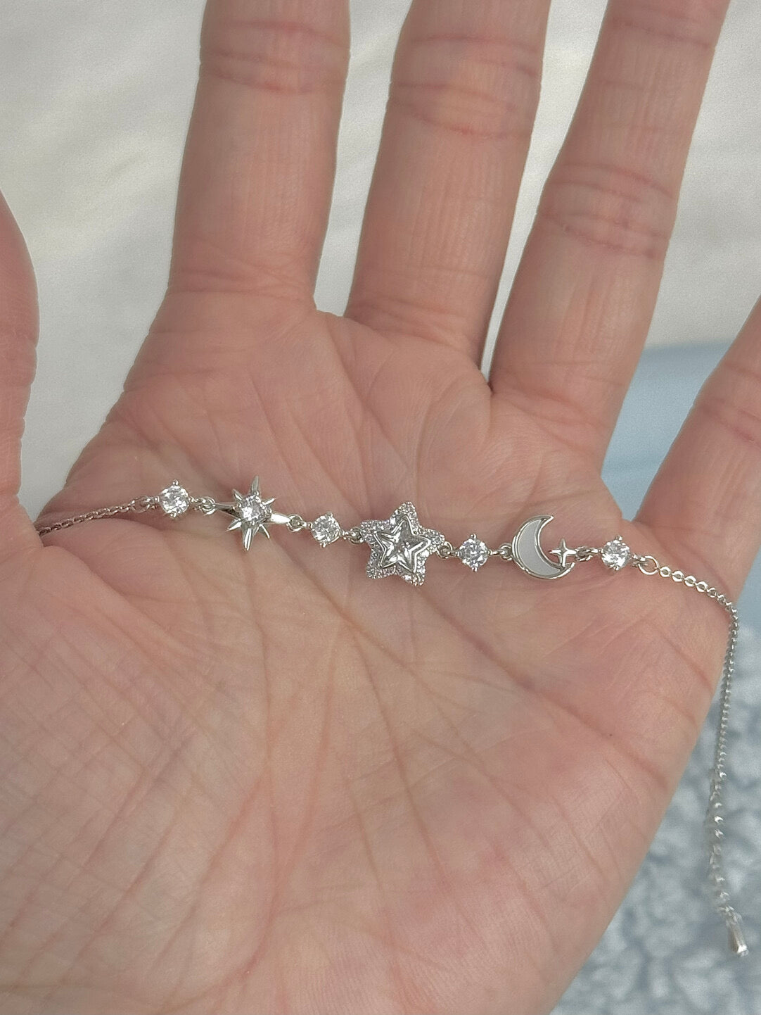 LolaWhite "Sparkling Promise" Silver Plated Star & Moon Bracelet