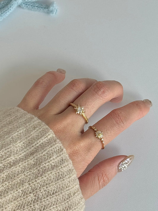 LolaWhite "Gilded Snow Sparkle" Gold-Toned Snowflake Zircon Ring - Dreamy & Elegant
