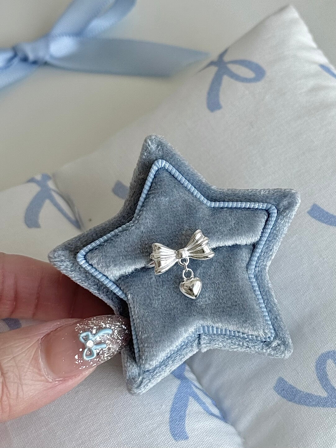 LolaWhite "Heartbeat Rhythm" S925 Sterling Silver Bow & Heart Ring - Playful, Sweet & Korean Style