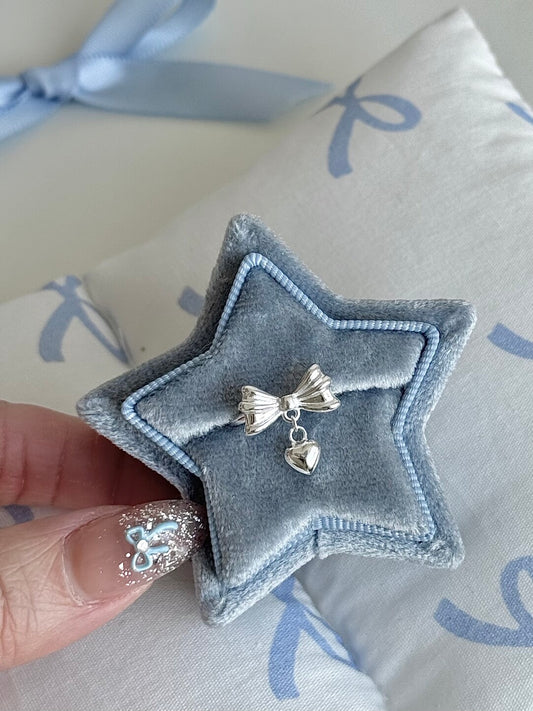 LolaWhite "Heartbeat Rhythm" S925 Sterling Silver Bow & Heart Ring - Playful, Sweet & Korean Style