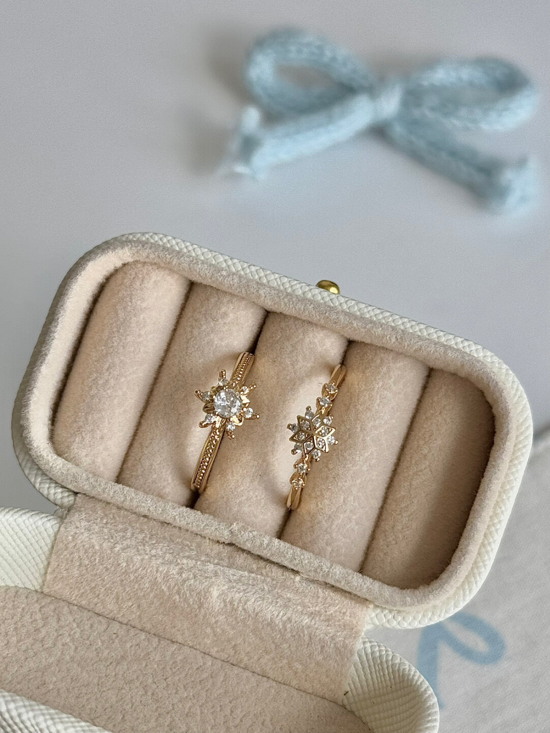 LolaWhite "Gilded Snow Sparkle" Gold-Toned Snowflake Zircon Ring - Dreamy & Elegant