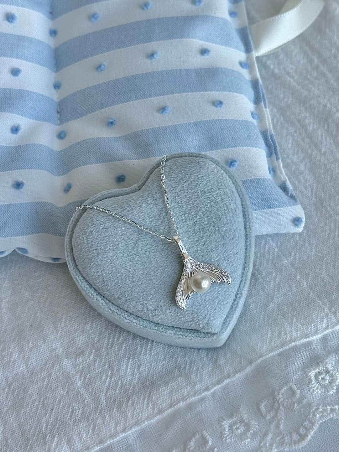 LolaWhite "Lunar Teardrop" S925 Sterling Silver Mermaid Tail Pearl Necklace - French Luxury & Elegant