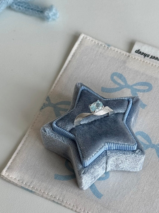 LolaWhite "Mercury Record" S925 Sterling Silver Wave-Textured Ring in Aqua Blue - Light Luxury & Icy Elegance