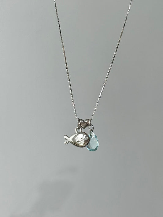 LolaWhite "Happy Little Fish" S925 Sterling Silver Kissing Fish Pendant Necklace with Heart Accent - Airy & Adorable