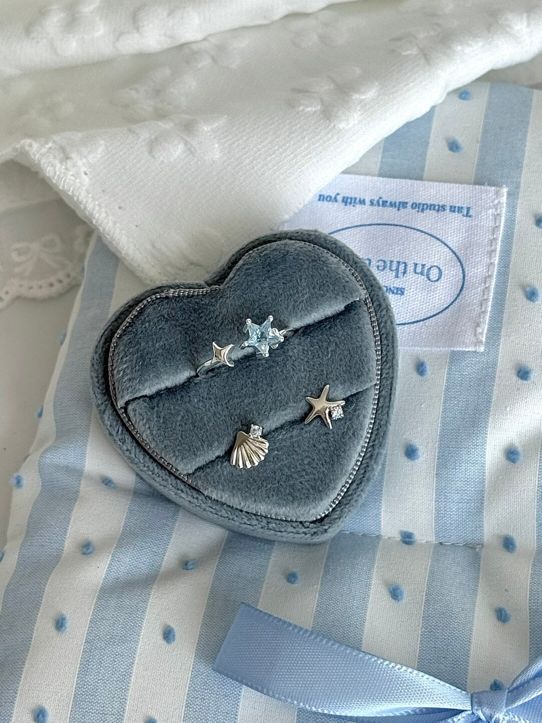 LolaWhite "Deep Sea Star" S925 Sterling Silver Ocean Blue Star Zircon Ring - Sophisticated Open Design