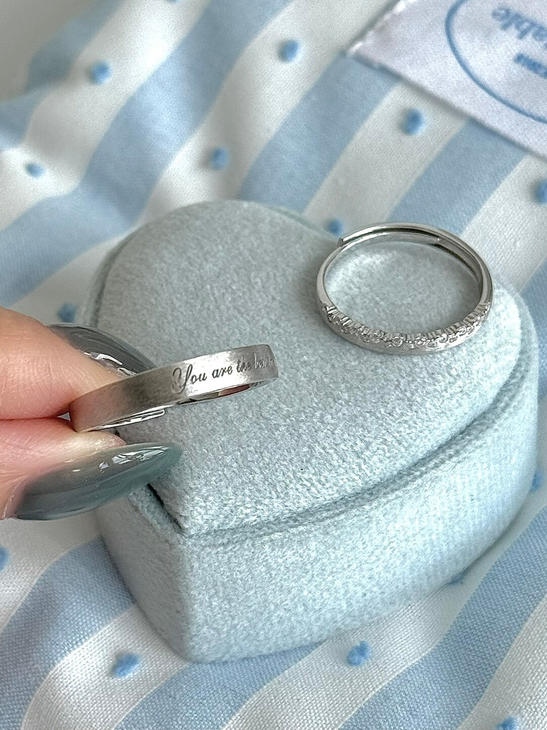 LolaWhite "Only Yours" S925 Sterling Silver Romantic Couple's Ring Set - Minimalist Pavé & Letter Engraving