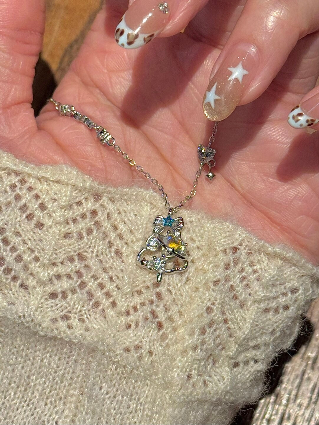 DearLola "Melting Snow Sweetheart" S925 Sterling Silver Pink & Blue Zircon Christmas Tree Necklace - Dreamy & Festive