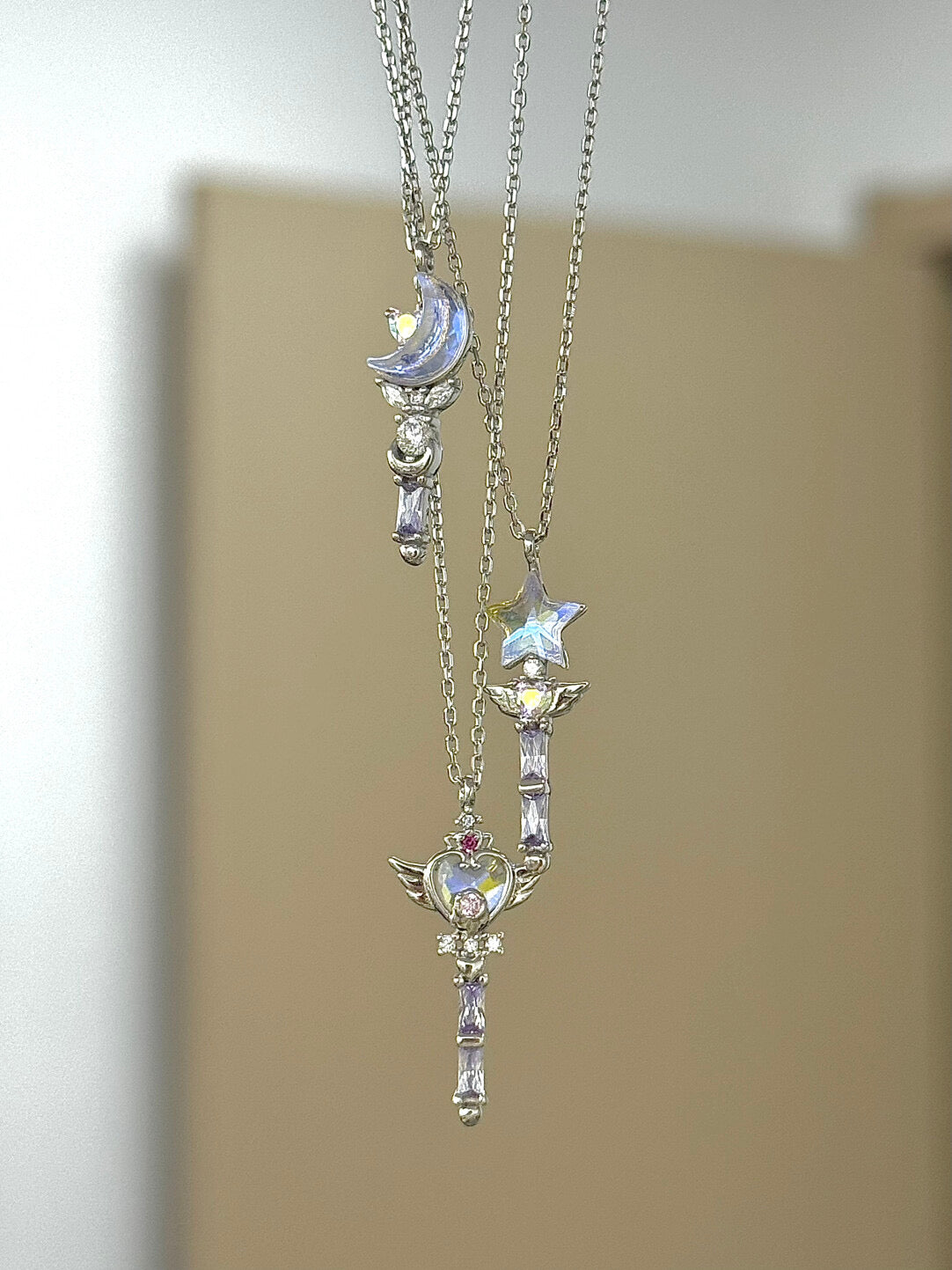 LolaWhite "Clow Reed's Contract" Platinum S925 Sterling Silver Japanese-style Magical Wand Necklace