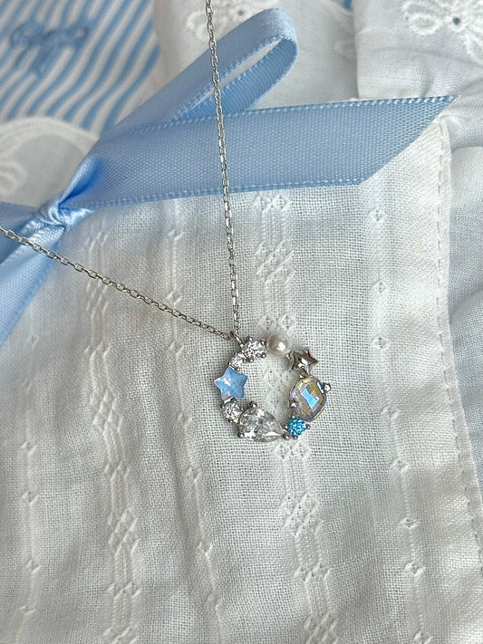 LolaWhite "Moonlight Coast" Solid S925 Sterling Silver Iridescent Starfish & Shell Necklace & Bracelet Set - Dreamy Marine Style