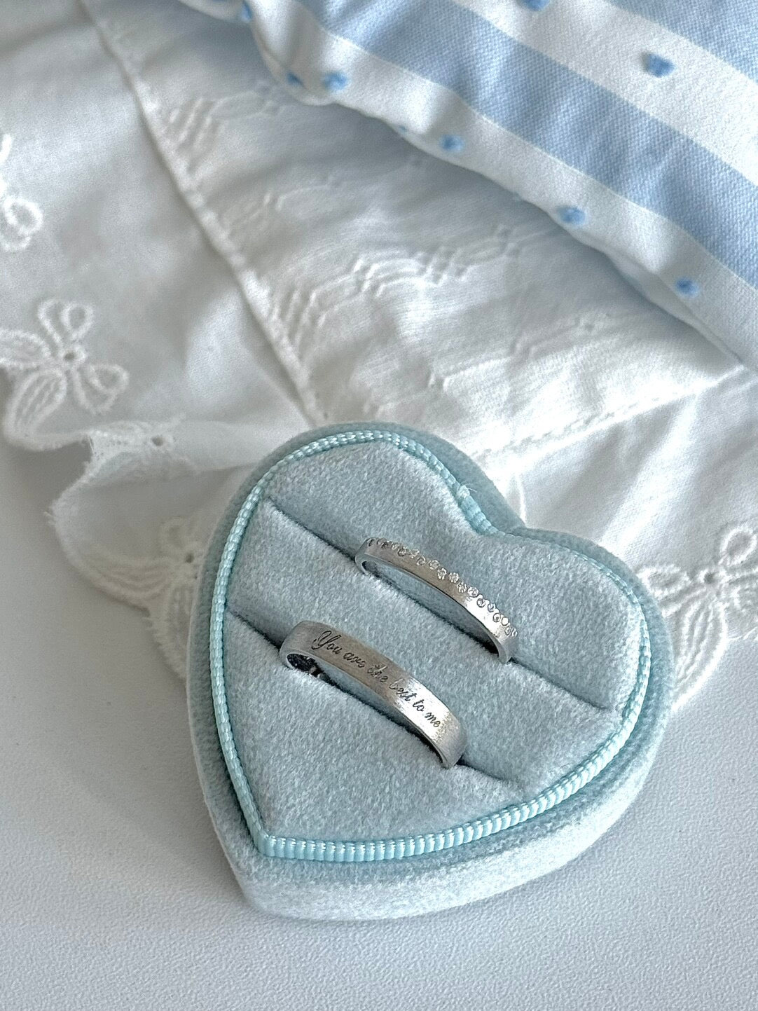 LolaWhite "Only Yours" S925 Sterling Silver Romantic Couple's Ring Set - Minimalist Pavé & Letter Engraving