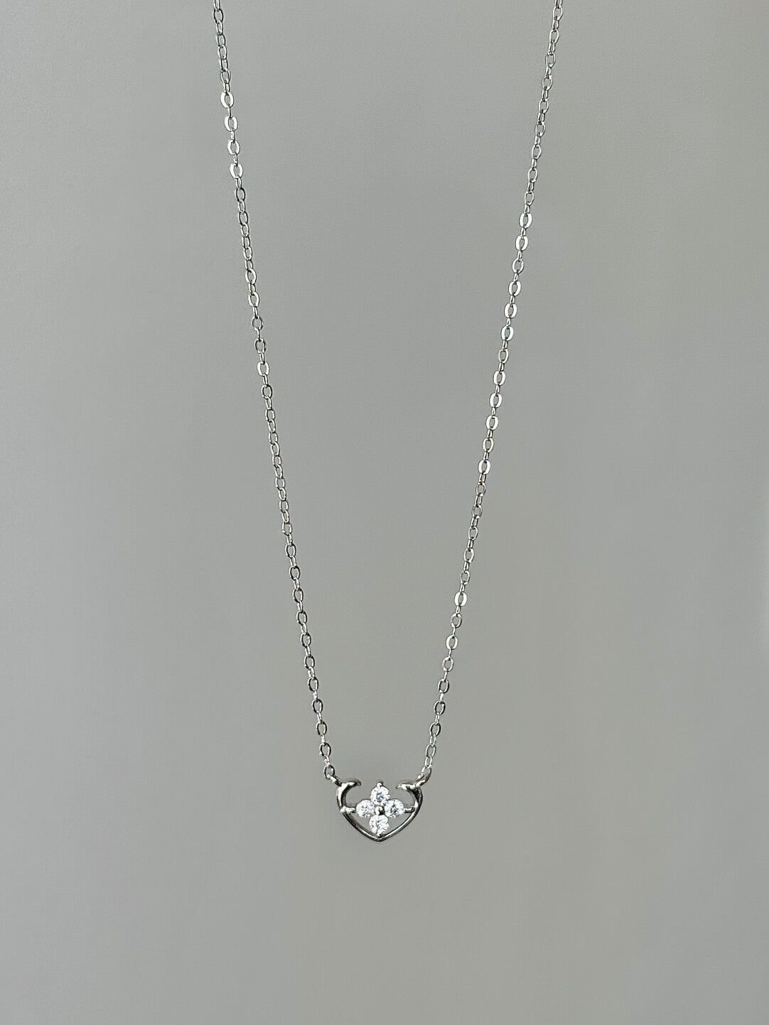 LolaWhite "Bare Heart" S925 Sterling Silver 14K White Gold Plated Micro-Zircon Heart Necklace - Subtle Sparkle, Elegant & Refined