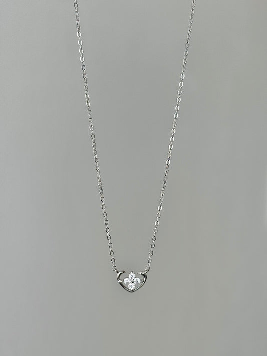 LolaWhite "Bare Heart" S925 Sterling Silver 14K White Gold Plated Micro-Zircon Heart Necklace - Subtle Sparkle, Elegant & Refined
