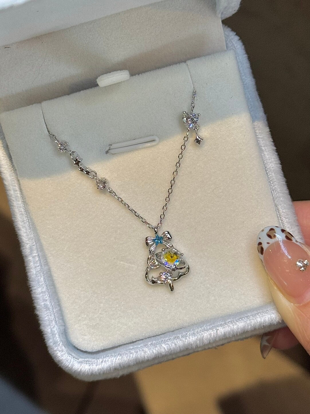 DearLola "Melting Snow Sweetheart" S925 Sterling Silver Pink & Blue Zircon Christmas Tree Necklace - Dreamy & Festive