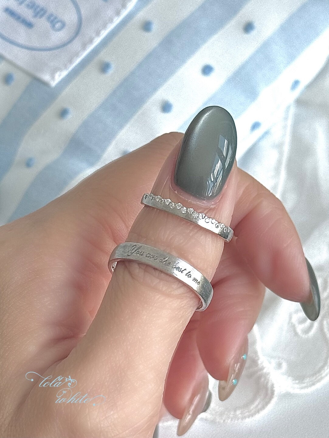 LolaWhite "Only Yours" S925 Sterling Silver Romantic Couple's Ring Set - Minimalist Pavé & Letter Engraving