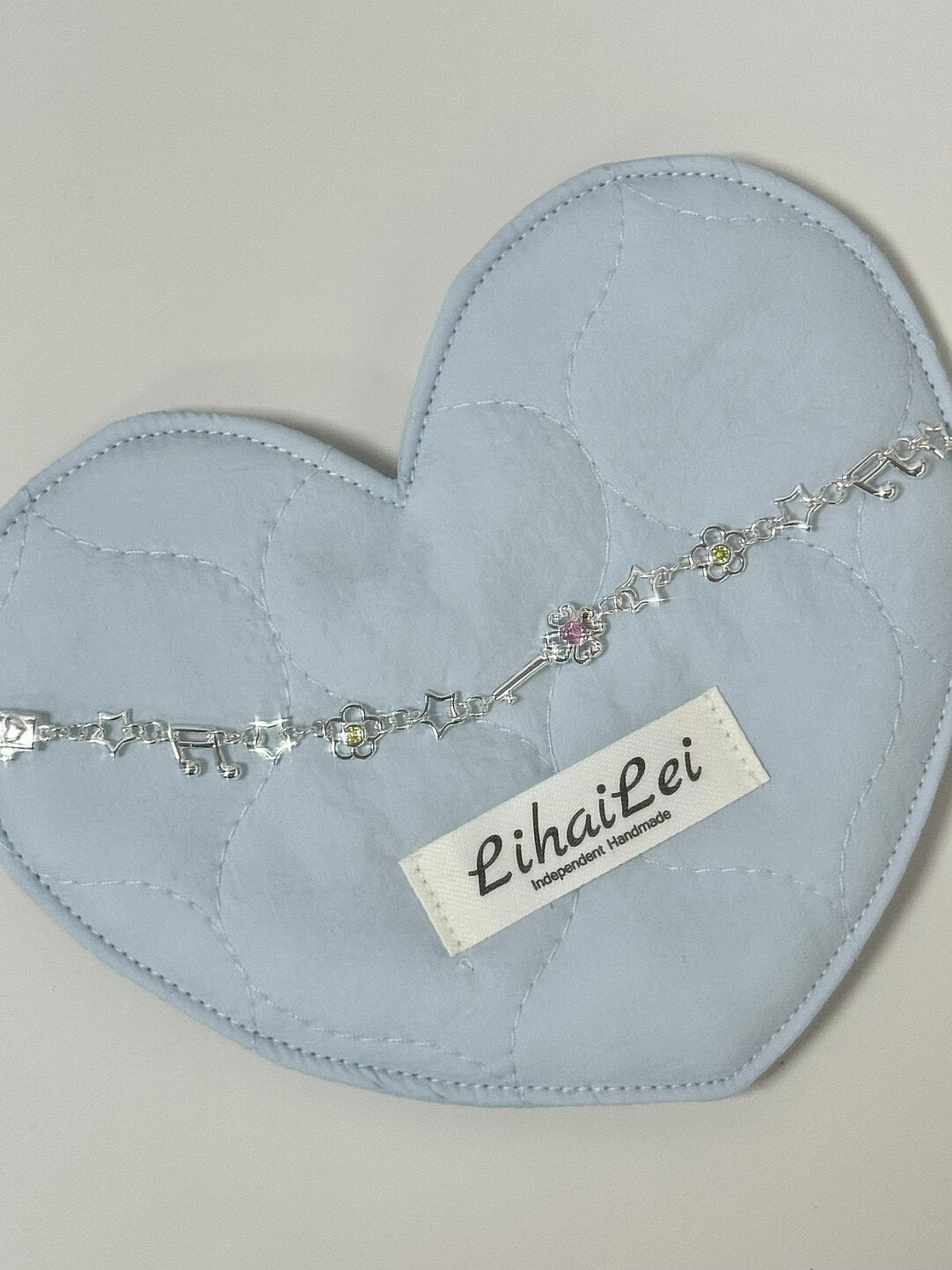 LolaWhite "Lucky Melody" S925 Sterling Silver Bracelet with Four-Leaf Clover, Key, Flower & Music Note Charms - Unique & Symbolic