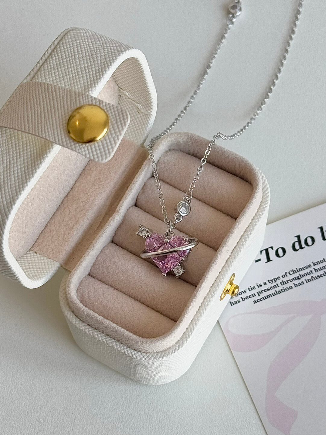 LolaWhite "Cupid's Arrival" Pink Zircon Heart Pendant Necklace - Sweet, Unique & Luxurious