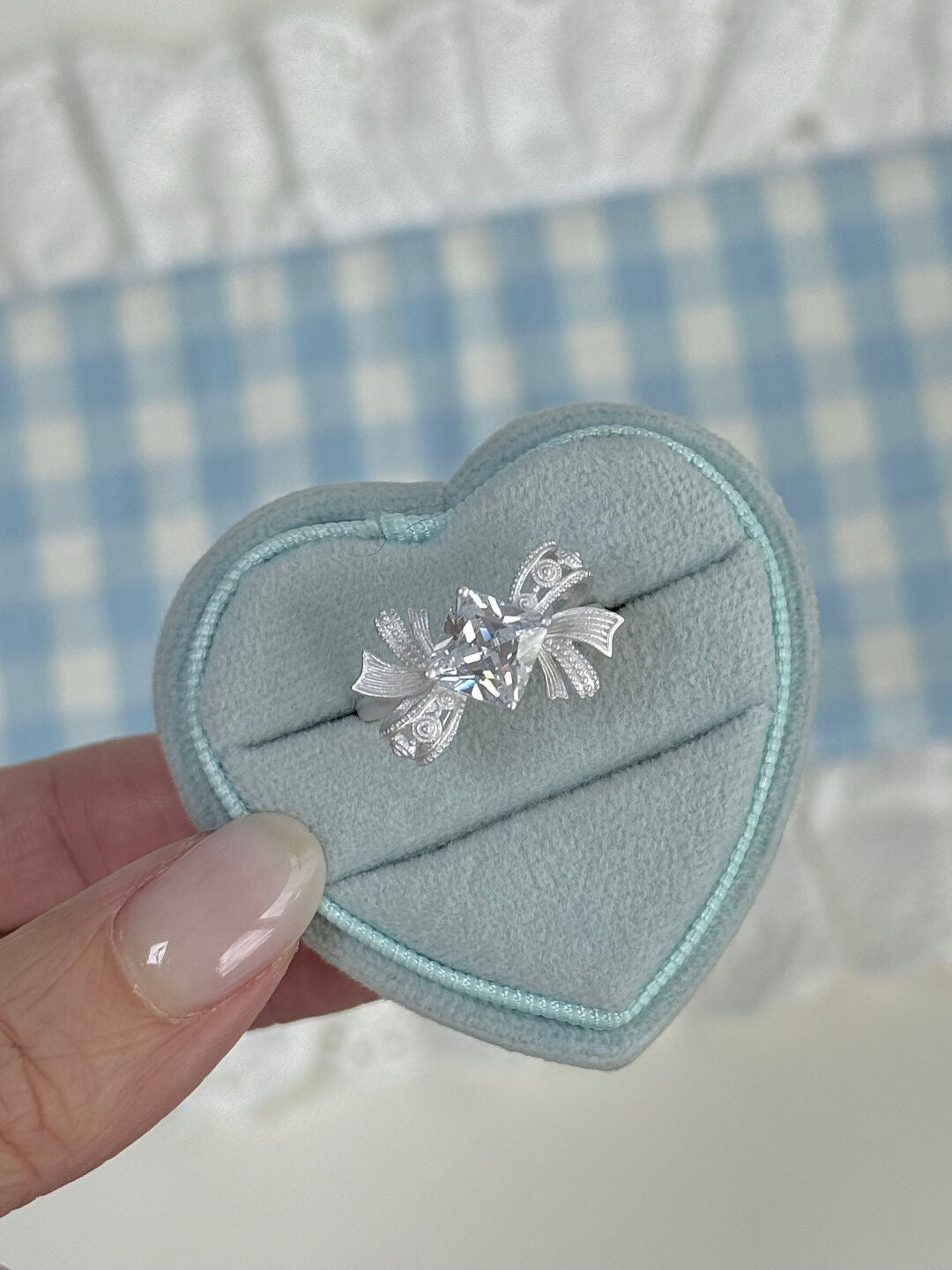 LolaWhite "Layered Butterfly Veil" S925 Sterling Silver Square Zircon Lace Bow Ring – Unique & Light Luxury