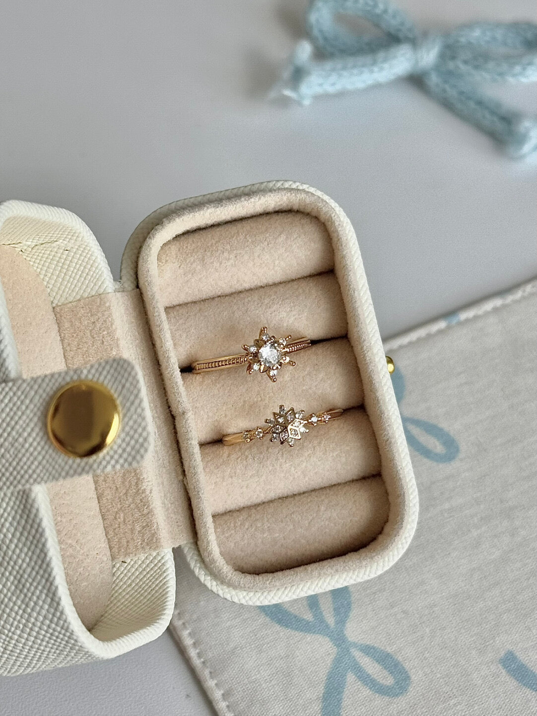 LolaWhite "Gilded Snow Sparkle" Gold-Toned Snowflake Zircon Ring - Dreamy & Elegant