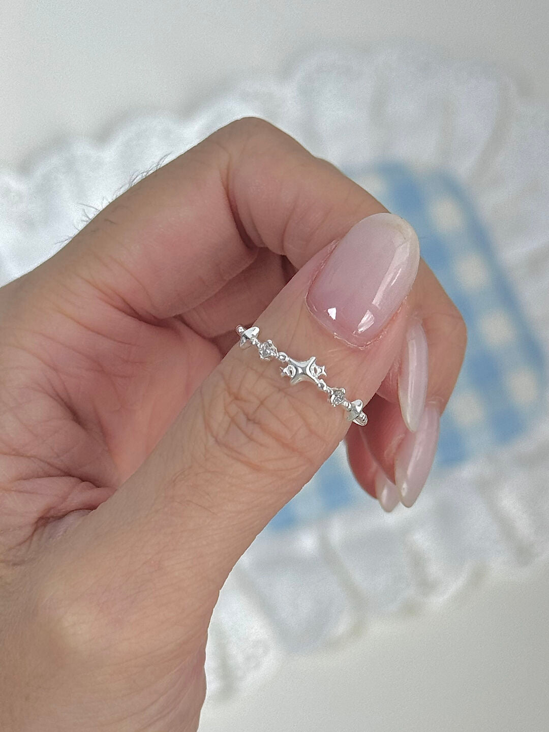 LolaWhite "Refracted Light Whisper" Solid S999 Pure Silver Light Luxury Four-Pointed Star Zircon Ring – Gift for Her & Best Friend